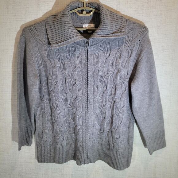 Christopher Banks Sweaters - Christopher Banks Womens Cable Knit Full Zip Sweater Cardigan Plus 1X Gray NEW